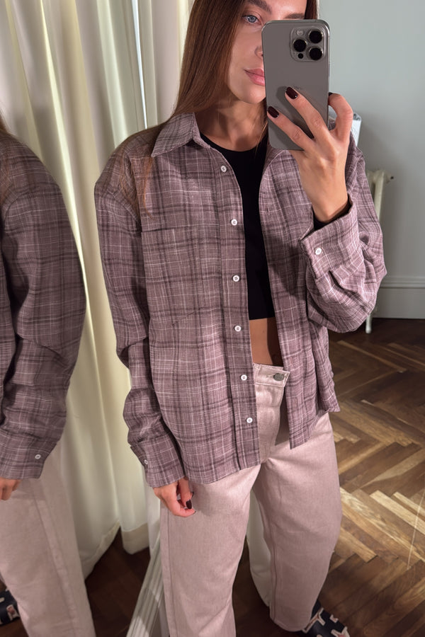 AWAIZ WOOL / COTTON / LINEN SHIRT — PINK PLAID