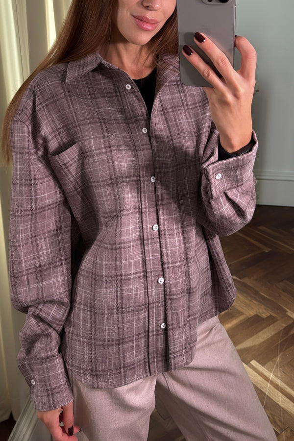 AWAIZ WOOL / COTTON / LINEN SHIRT — PINK PLAID