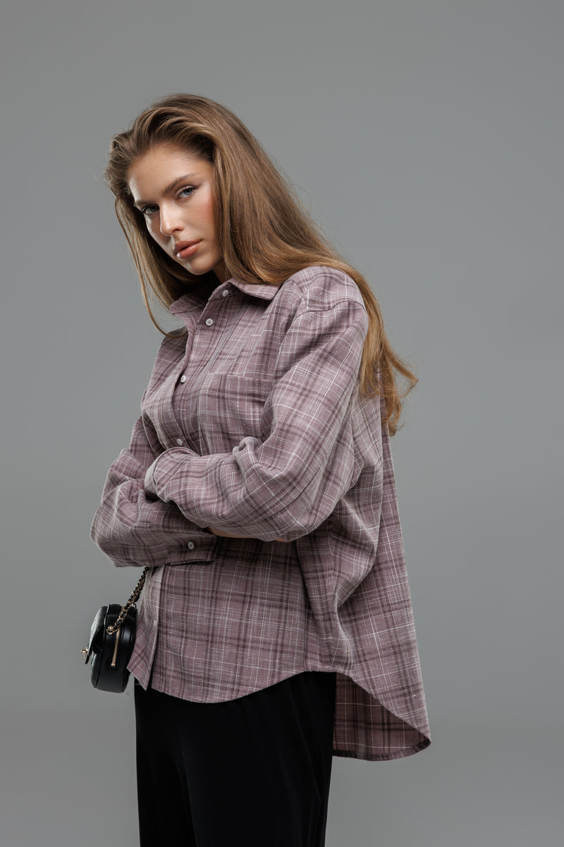 AWAIZ WOOL / COTTON / LINEN SHIRT — PINK PLAID