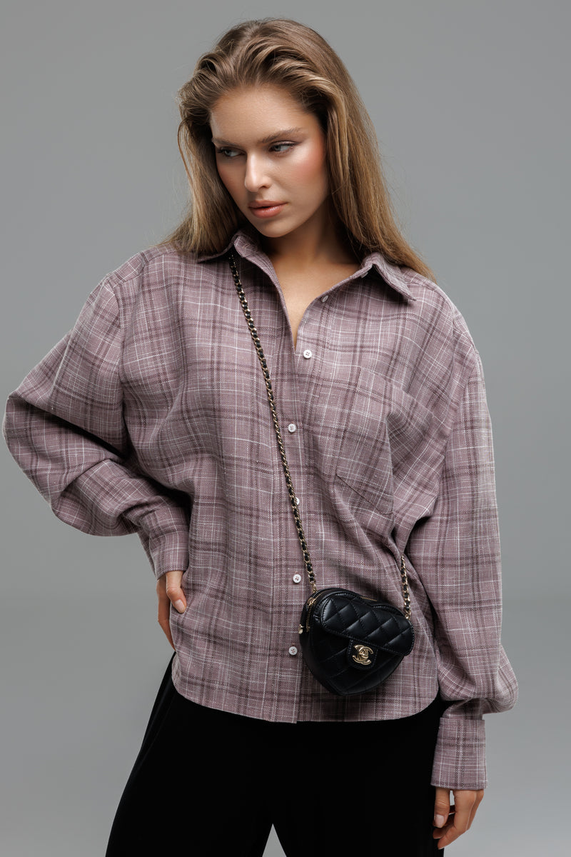 AWAIZ WOOL / COTTON / LINEN SHIRT — PINK PLAID