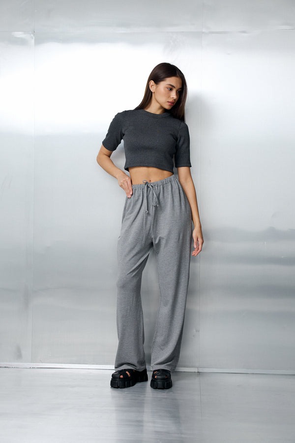 ARA PANTS — GREY VISCOSE RELAXED TROUSERS