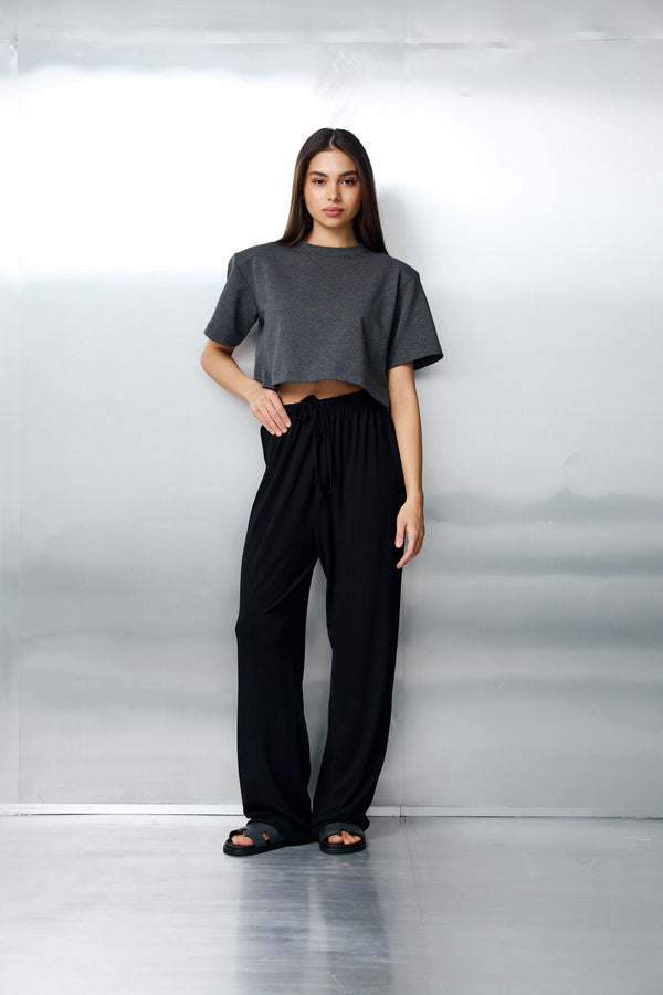ARA PANTS — BLACK VISCOSE RELAXED TROUSERS