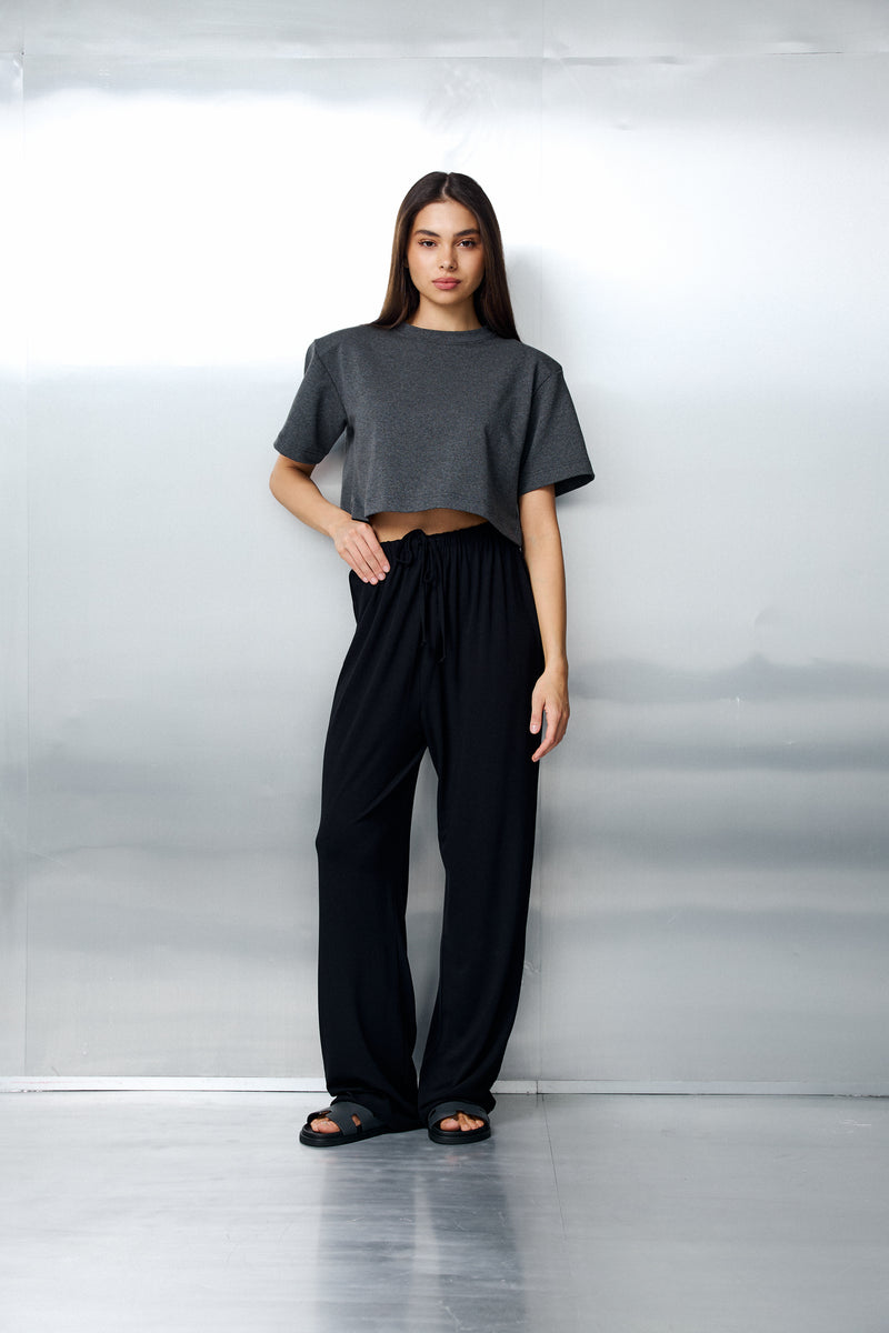 AREV TOP — DARK GREY STRUCTURED CROP TEE