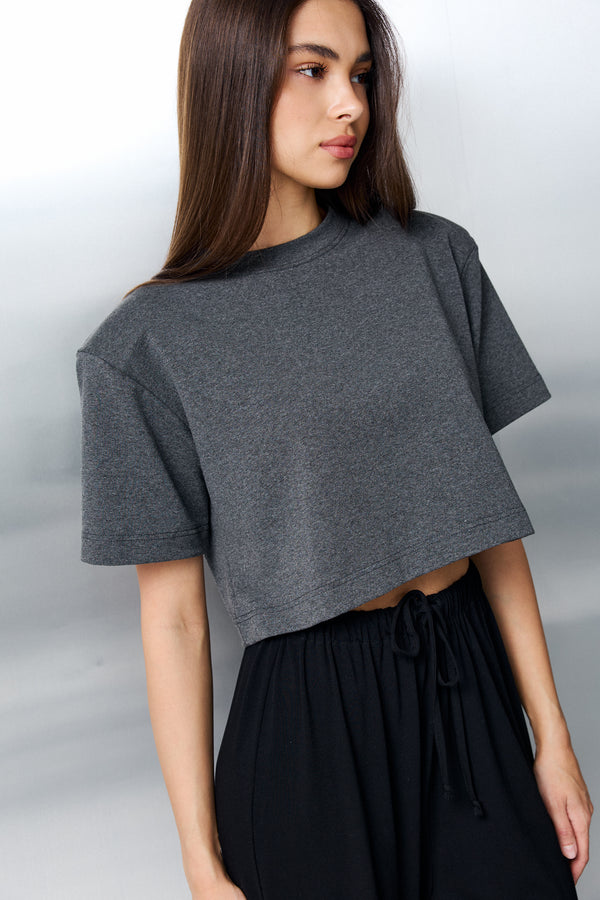 AREV TOP — DARK GREY STRUCTURED CROP TEE