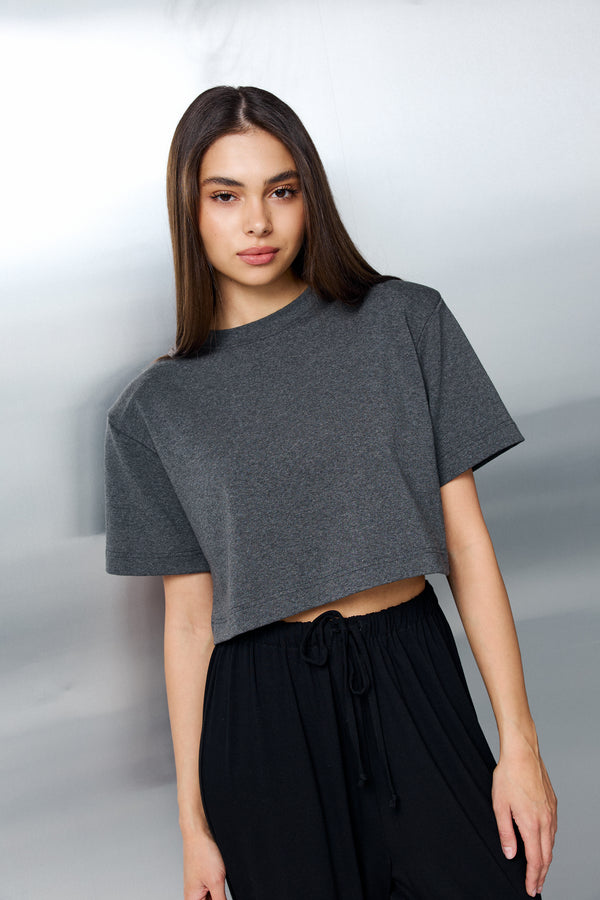 AREV TOP — DARK GREY STRUCTURED CROP TEE