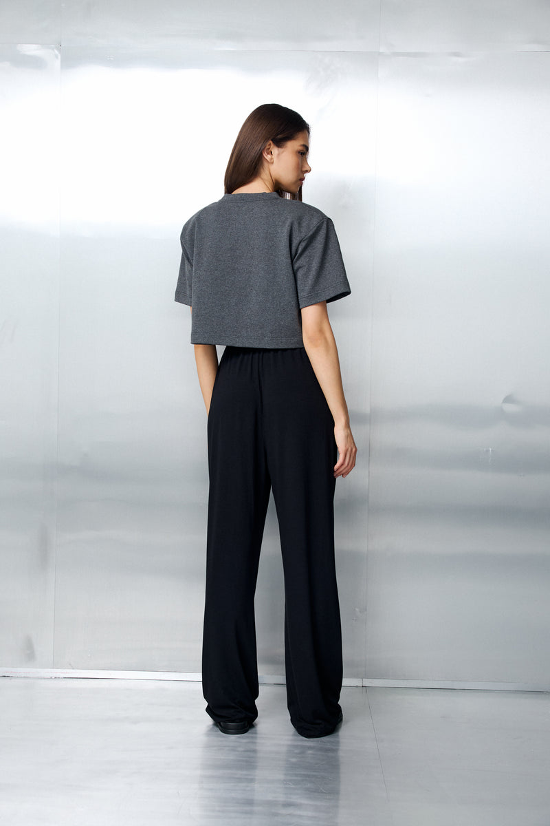 AREV TOP — DARK GREY STRUCTURED CROP TEE